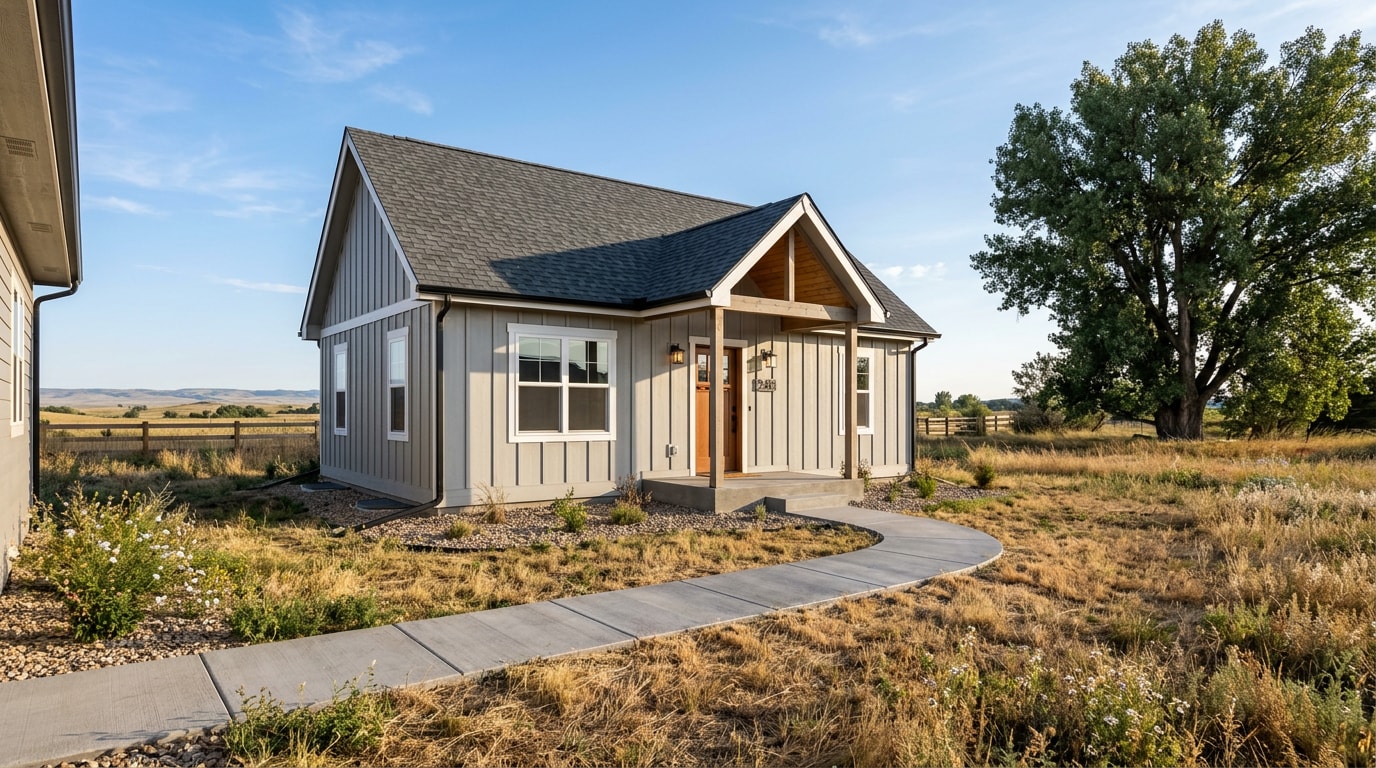 Completed detached ADU in a Fort Morgan, CO backyard with its own entrance Completed detached ADU in a Fort Morgan, CO backyard with its own entrance
