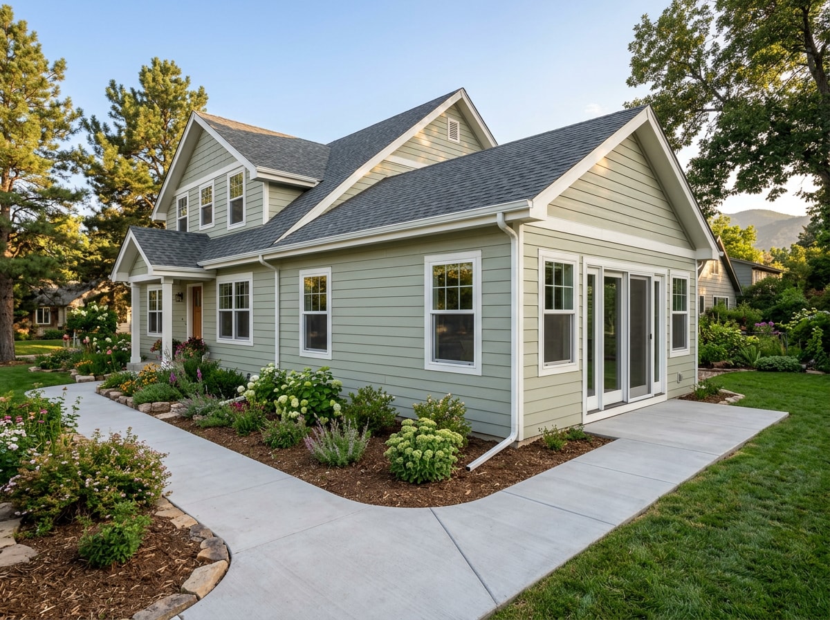 Completed home addition exterior with matching siding and roofline on a Colorado home