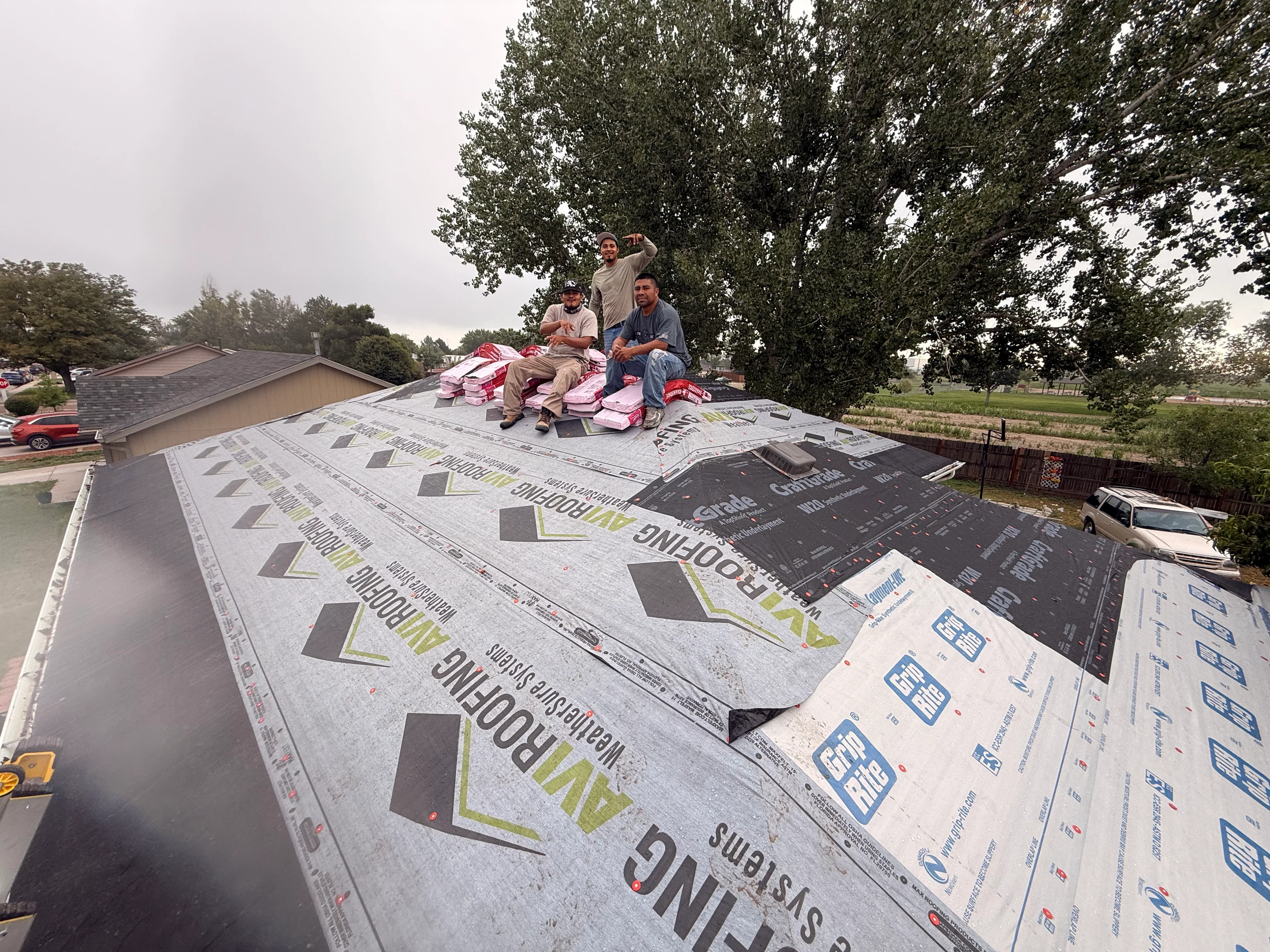 Before - Roof deck with underlayment and ice and water shield during installation