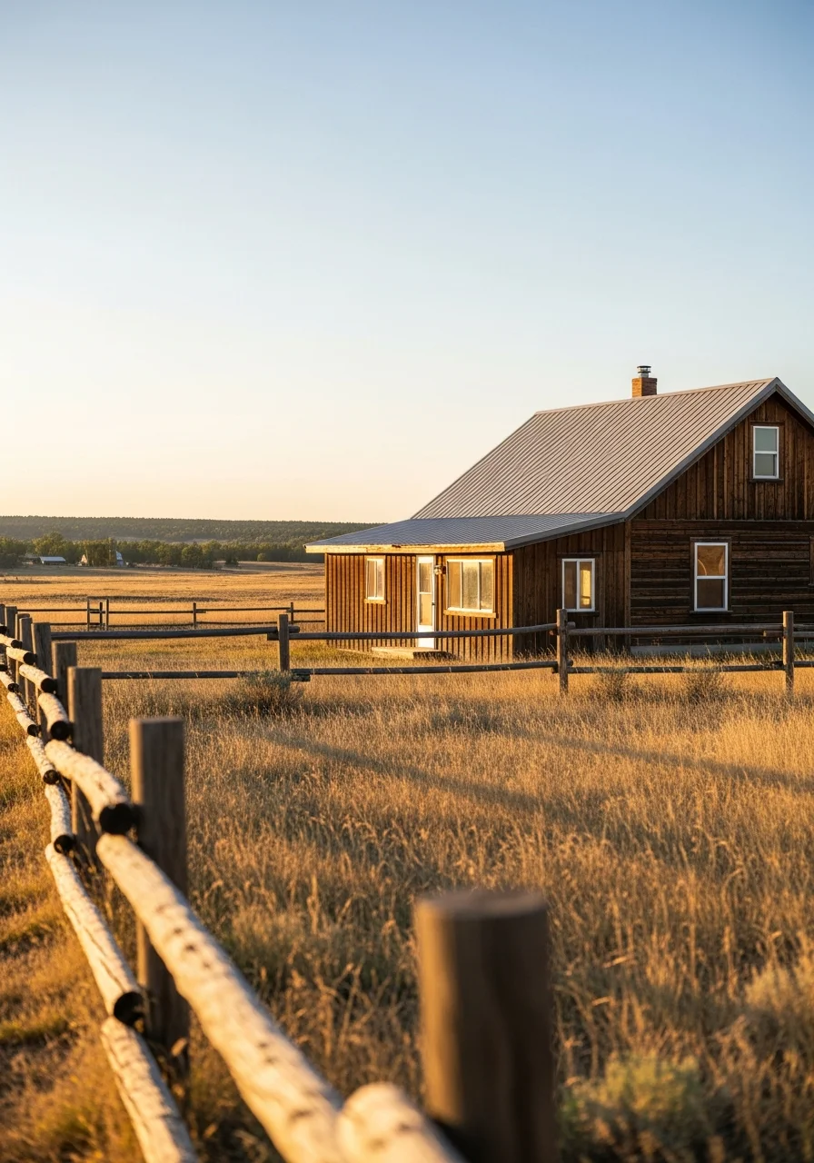 Detail view of a rural home or barn structure in the Brush area with surrounding property.