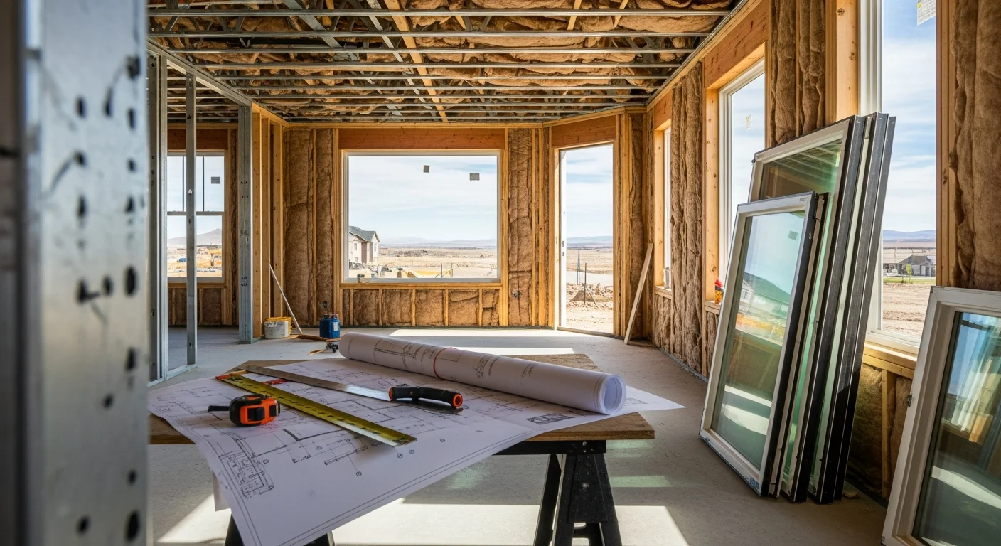 A fully remodeled interior of a Fort Morgan, Colorado home showing an open-concept kitchen and living area with updated flooring and new cabinetry. The space reflects a structural layout change typical of a full home remodeling project managed by a local general contractor.
